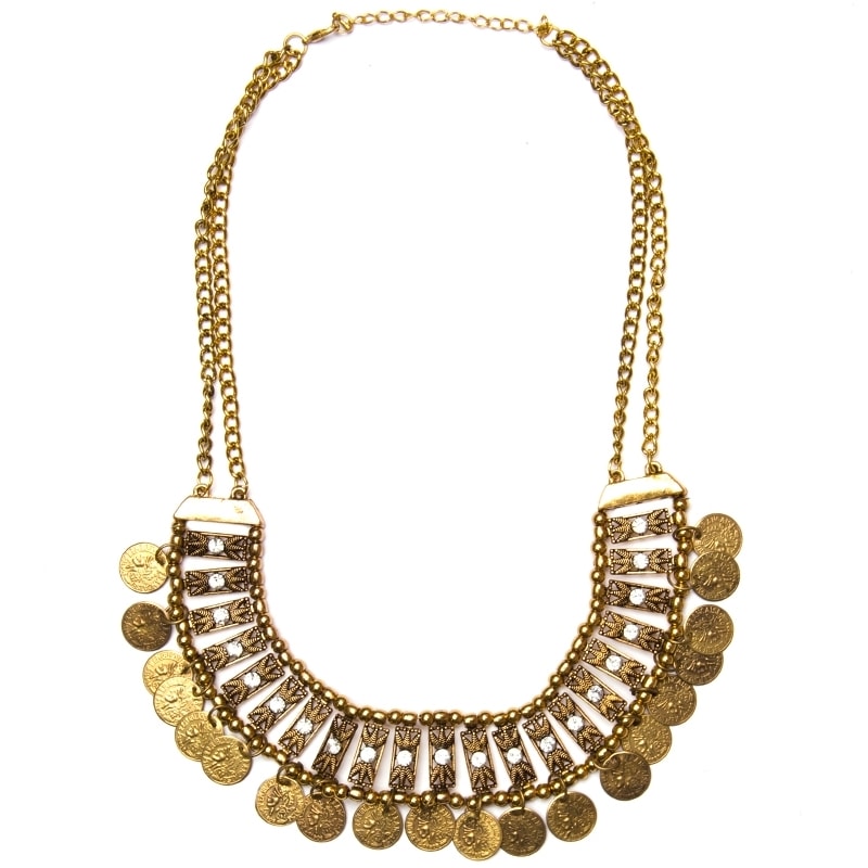 COLAR STRASS C/ MOEDAS - OURO VELHO