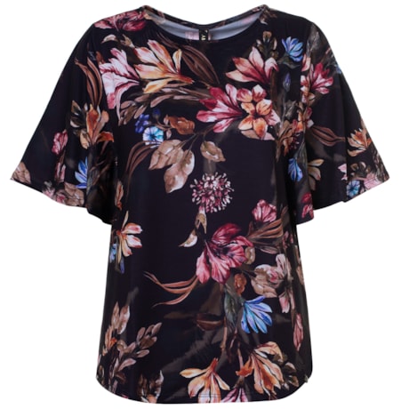 DIMY - BLUSA MANGA EVASE  PRETO ESTAMPADO DIMY - BLUSA MANGA EVASE  PRETO ESTAMPADO