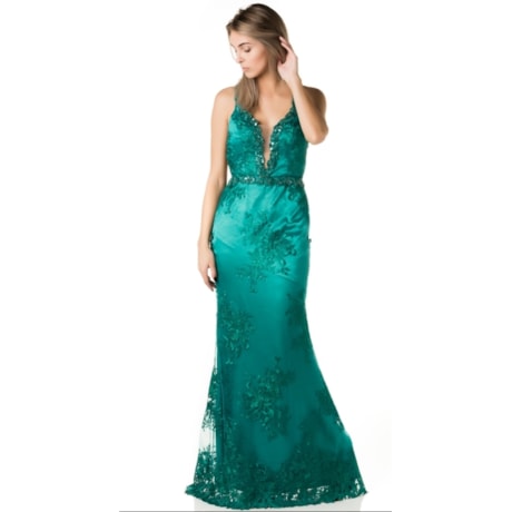 DOLPS - VESTIDO DE FESTA LONGO SEREIA TULE BORDADO - ESMERALDA DOLPS - VESTIDO DE FESTA LONGO SEREIA TULE BORDADO - ESMERALDA