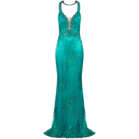 DOLPS - VESTIDO DE FESTA LONGO SEREIA TULE BORDADO - ESMERALDA DOLPS - VESTIDO DE FESTA LONGO SEREIA TULE BORDADO - ESMERALDA