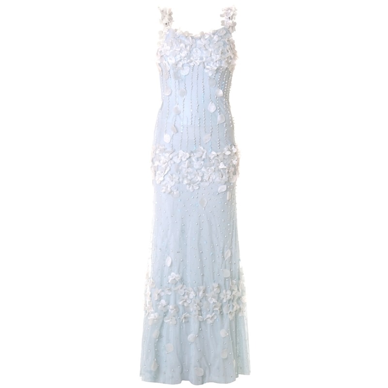 DORINHA GUIMARÃES - VESTIDO DE FESTA TULE BORDADO FLOWERS - AZUL CLARO
