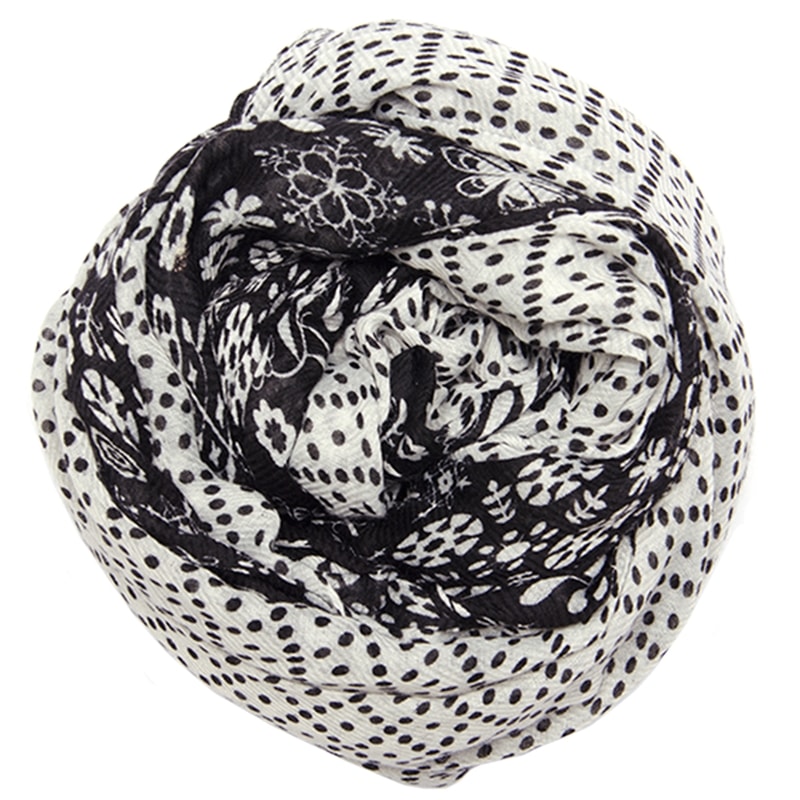 ECHARPE VISCOSE POÁS BARRADA FLORAL - P&B