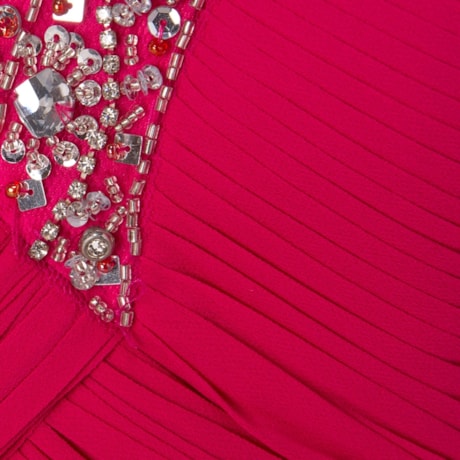FAVIANA - VESTIDO DE FESTA LONGO CHIFFON BUSTO DRAPEADO BORDADO - PINK