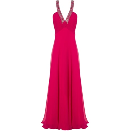 FAVIANA - VESTIDO DE FESTA LONGO CHIFFON BUSTO DRAPEADO BORDADO - PINK