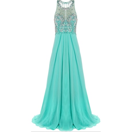 FAVIANA - VESTIDO DE FESTA LONGO CHIFFON TULE BORDADO - TURQUESA FAVIANA - VESTIDO DE FESTA LONGO CHIFFON TULE BORDADO - TURQUESA