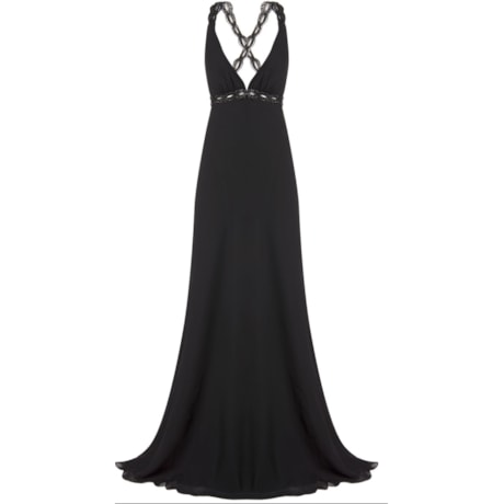 FAVIANA - VESTIDO DE FESTA LONGO COSTAS CRUZADAS BORDADO - PRETO FAVIANA - VESTIDO DE FESTA LONGO COSTAS CRUZADAS BORDADO - PRETO