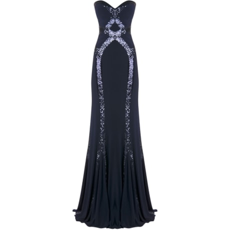 FAVIANA - VESTIDO DE FESTA LONGO TOMARA QUE CAIA RECORTES BORDADOS - MARINHO FAVIANA - VESTIDO DE FESTA LONGO TOMARA QUE CAIA RECORTES BORDADOS - MARINHO