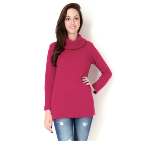 FRIOLÃ - BLUSA TRICOT FIO GOLA BOBA - AZUL