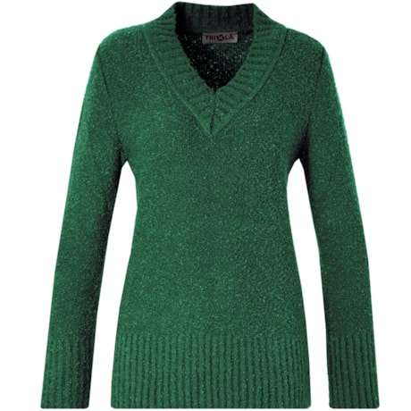 FRIOLÃ - PULL TRICOT BOUCLE DECOTE V BÁSICO - VERDE FRIOLÃ - PULL TRICOT BOUCLE DECOTE V BÁSICO - VERDE