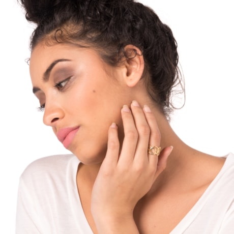 GUYMY - ANEL FOLHEADO A OURO ARABESCO MICRO ZIRCÔNIA - DOURADO