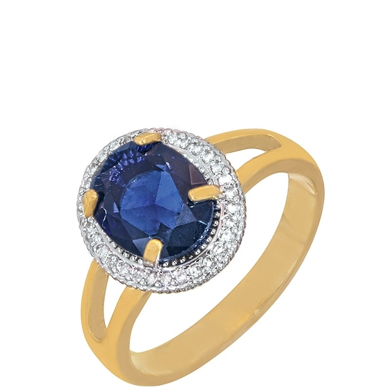 GUYMY - ANEL FOLHEADO A OURO MOLDURA OVAL PEDRA - DOURADO