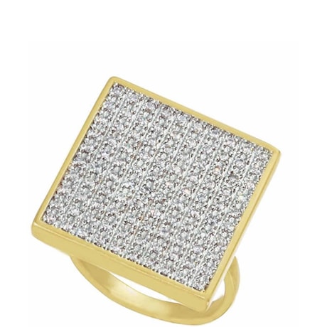 GUYMY - ANEL FOLHEADO A OURO QUADRADO ZIRCÔNIA CRISTAL - DOURADO