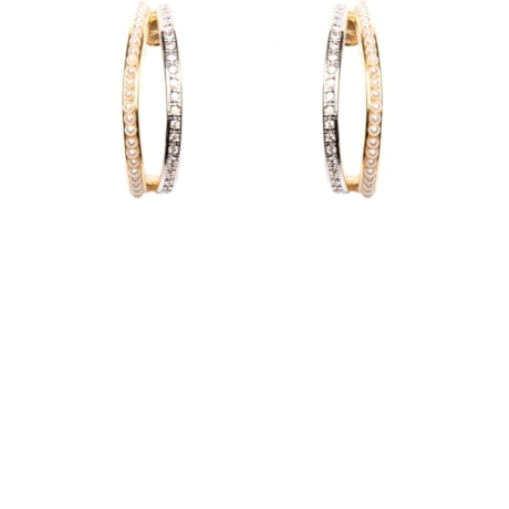 GUYMY - BRINCO FOLHEADO A OURO MEIA ARGOLA MICRO ZIRCÔNIA E PÉROLAS - DOURADO