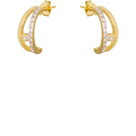 GUYMY - BRINCO FOLHEADO A OURO MEIA ARGOLA TIRAS MICRO ZIRCÔNIA - DOURADO