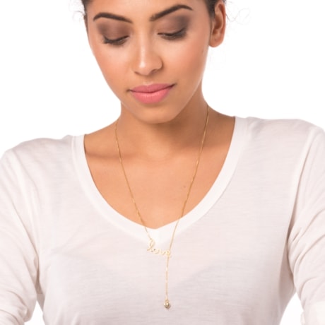 GUYMY - COLAR FOLHEADO A OURO MÉDIO LOVE PINGENTE CORAÇÃO - DOURADO