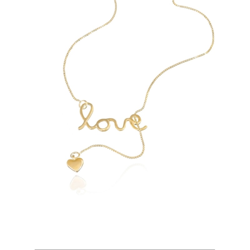 GUYMY - COLAR FOLHEADO A OURO MÉDIO LOVE PINGENTE CORAÇÃO - DOURADO