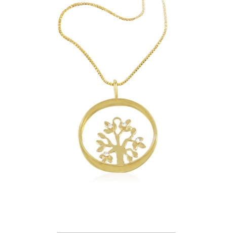 GUYMY - COLAR FOLHEADO A OURO MÉDIO REDOMA ÁRVORE DA VIDA - DOURADO