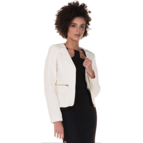 IOZI - CASACO JACQUARD ZÍPER CINTURA - BRANCO