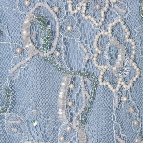 IZA.D - VESTIDO DE FESTA CURTO EM RENDA BORDADO PEROLAS
 - AZUL CLARO