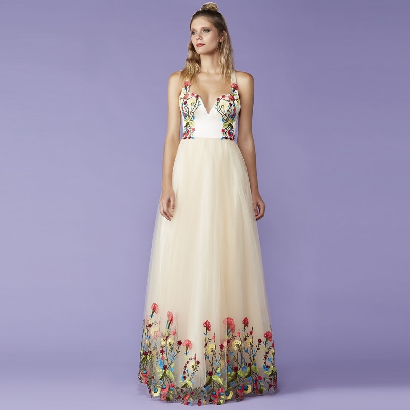 vestido de festa longo com saia de tule