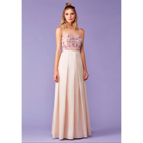 IZA.D - VESTIDO DE FESTA LONGO BUSTO TULE BORDADO SAIA PREGAS - OFF WHITE IZA.D - VESTIDO DE FESTA LONGO BUSTO TULE BORDADO SAIA PREGAS - OFF WHITE