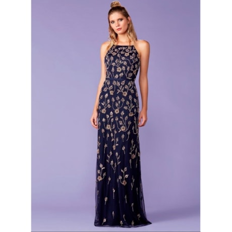 IZA.D - VESTIDO DE FESTA LONGO CAVA AMERICANA BORDADO FLORAL - MARINHO IZA.D - VESTIDO DE FESTA LONGO CAVA AMERICANA BORDADO FLORAL - MARINHO