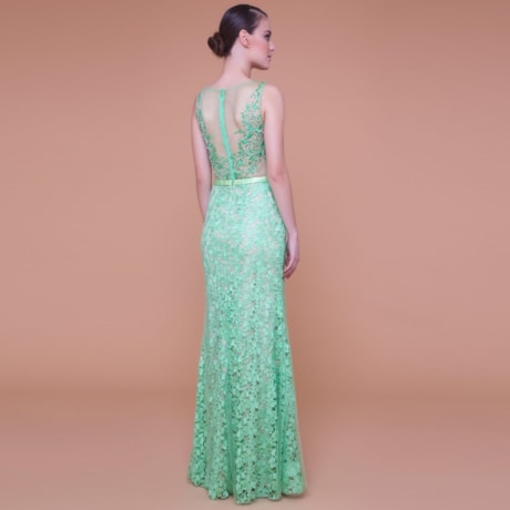 IZA.D - VESTIDO DE FESTA LONGO EM RENDA BUSTO BORDADO
 - MENTA
