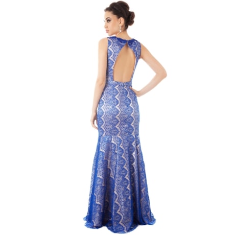 IZA.D - VESTIDO DE FESTA LONGO EM RENDA DECOTE NO BUSTO E COSTAS
 - AZUL IZA.D - VESTIDO DE FESTA LONGO EM RENDA DECOTE NO BUSTO E COSTAS
 - AZUL