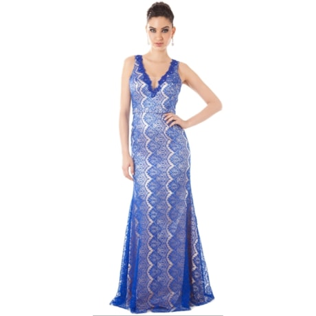 IZA.D - VESTIDO DE FESTA LONGO EM RENDA DECOTE NO BUSTO E COSTAS
 - AZUL IZA.D - VESTIDO DE FESTA LONGO EM RENDA DECOTE NO BUSTO E COSTAS
 - AZUL