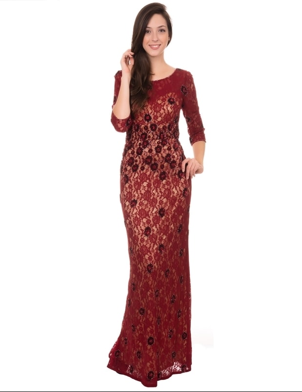 Vestido de renda longo hot sale vinho