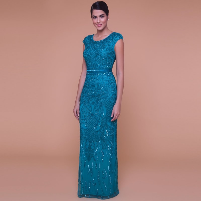 IZA.D - VESTIDO DE FESTA LONGO MANGUINHA TODO BORDADO
 - ESMERALDA