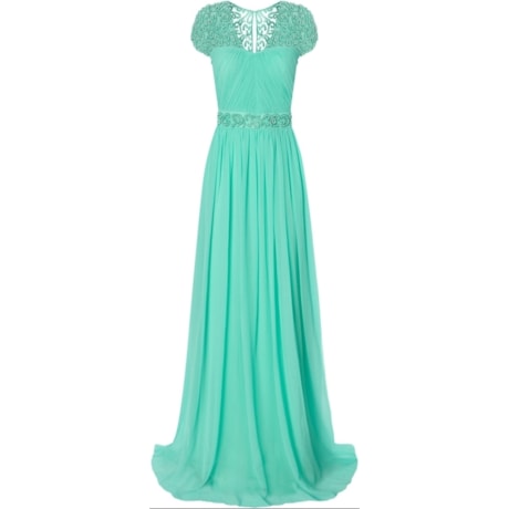 IZA.D - VESTIDO DE FESTA LONGO MUSSELINE BORDADO MANGA E COSTAS
 - MENTA