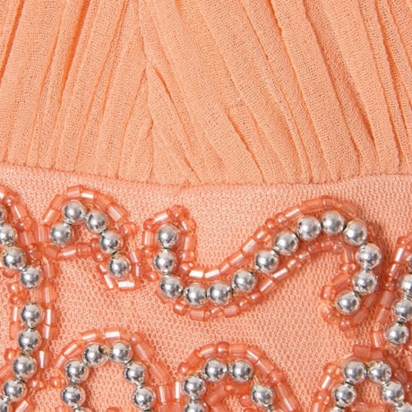 IZA.D - VESTIDO DE FESTA LONGO MUSSELINE BORDADO MANGA E COSTAS
 - PÊSSEGO