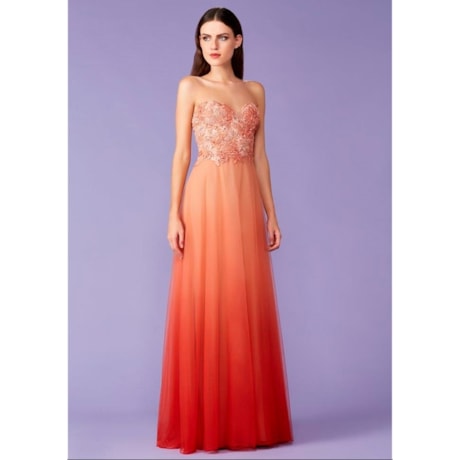IZA.D - VESTIDO DE FESTA LONGO TOMARA QUE CAIA BUSTO RENDA SAIA DEGRADÊ - CORAL IZA.D - VESTIDO DE FESTA LONGO TOMARA QUE CAIA BUSTO RENDA SAIA DEGRADÊ - CORAL