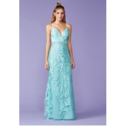 IZA.D - VESTIDO DE FESTA LONGO TULE RENDADO TIRAS COSTAS - AZUL