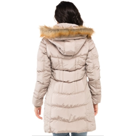 JAQUETA DE  NYLON ALPELO FORRADA COM CAPUZ PELE FAKE - BEGE JAQUETA DE  NYLON ALPELO FORRADA COM CAPUZ PELE FAKE - BEGE
