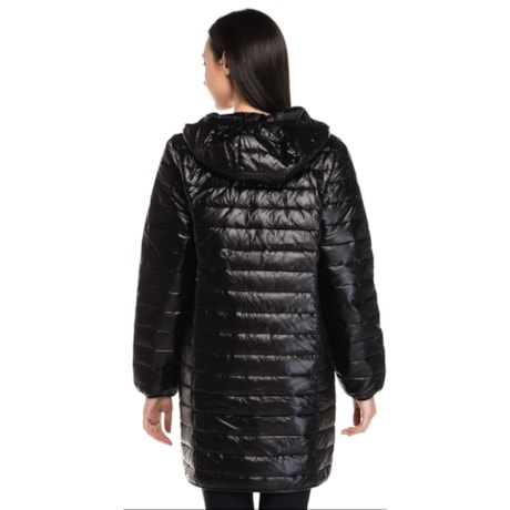 JAQUETA MOÇA BONITA PUFFER LONGA CAPUZ - PRETO