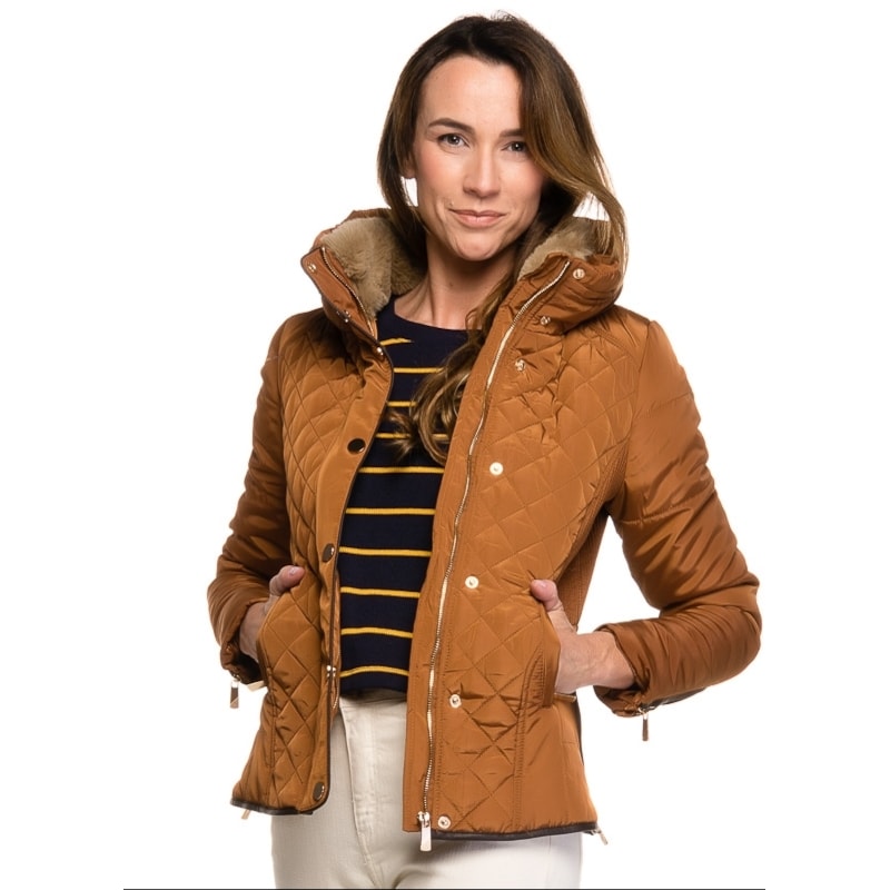 JAQUETA NYLON ALPELO MATELASSÊ PELE GOLA - TELHA