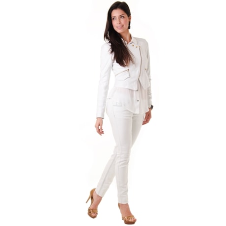 JAQUETA PERFECTO EM COURO NAVALHADO HOUSTON - BRANCO