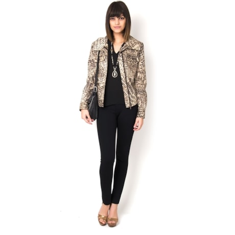 JAQUETA SARJA SNAKE CROPPED - BEGE