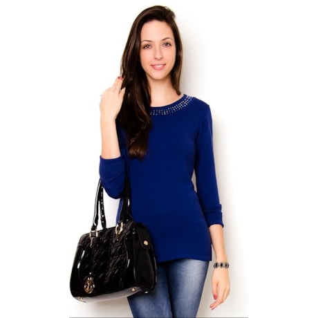 LANFRIA - BLUSA TRICOT DECOTE BORDADO - MARINHO