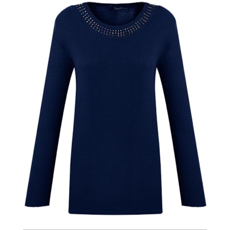 LANFRIA - BLUSA TRICOT DECOTE BORDADO - MARINHO LANFRIA - BLUSA TRICOT DECOTE BORDADO - MARINHO