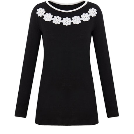 LANFRIA - BLUSA TRICOT DECOTE BORDADO - PRETO LANFRIA - BLUSA TRICOT DECOTE BORDADO - PRETO