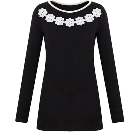 LANFRIA - BLUSA TRICOT DECOTE BORDADO - PRETO