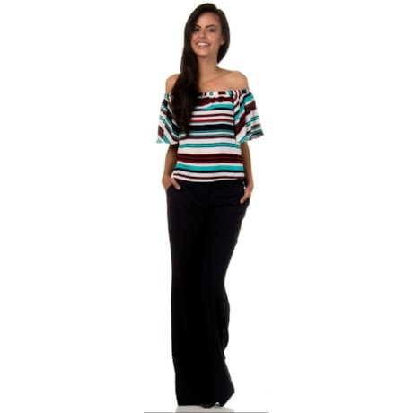 LAWRENCE - BATA CROPPED OMBRO A OMBRO MIX LISTRAS - TURQUESA LAWRENCE - BATA CROPPED OMBRO A OMBRO MIX LISTRAS - TURQUESA