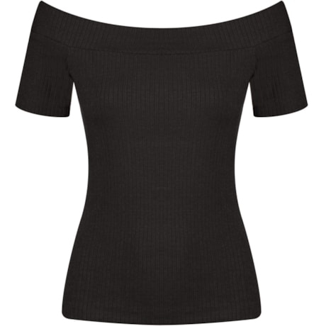 LAWRENCE - BLUSA MALHA CANELADA OMBRO A OMBRO - PRETO LAWRENCE - BLUSA MALHA CANELADA OMBRO A OMBRO - PRETO