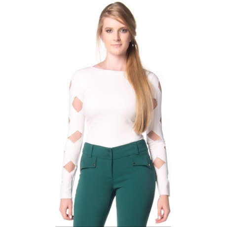 LAWRENCE - BODY MANGA LONGA CORTE A LASER - OFF WHITE