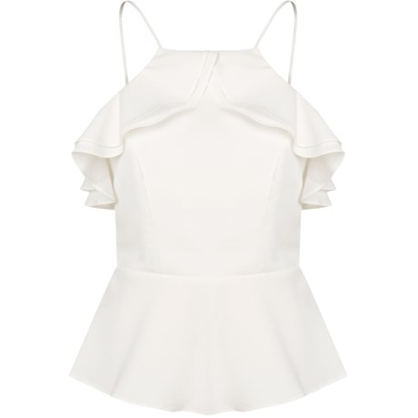 LAWRENCE - TOP CROPPED PEPLUM COM BABADOS - OFF WHITE