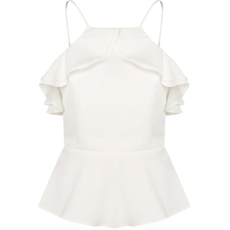LAWRENCE - TOP CROPPED PEPLUM COM BABADOS - OFF WHITE LAWRENCE - TOP CROPPED PEPLUM COM BABADOS - OFF WHITE