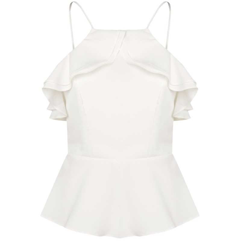 LAWRENCE - TOP CROPPED PEPLUM COM BABADOS - OFF WHITE